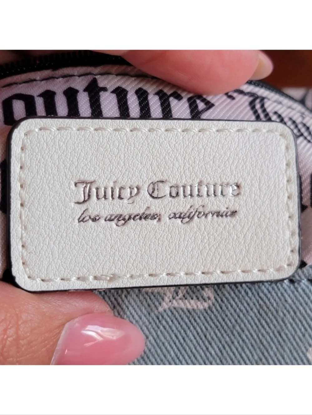 Juicy Couture Y2K Denim Monogram Blue White Crossbody Bag Vegan Leather